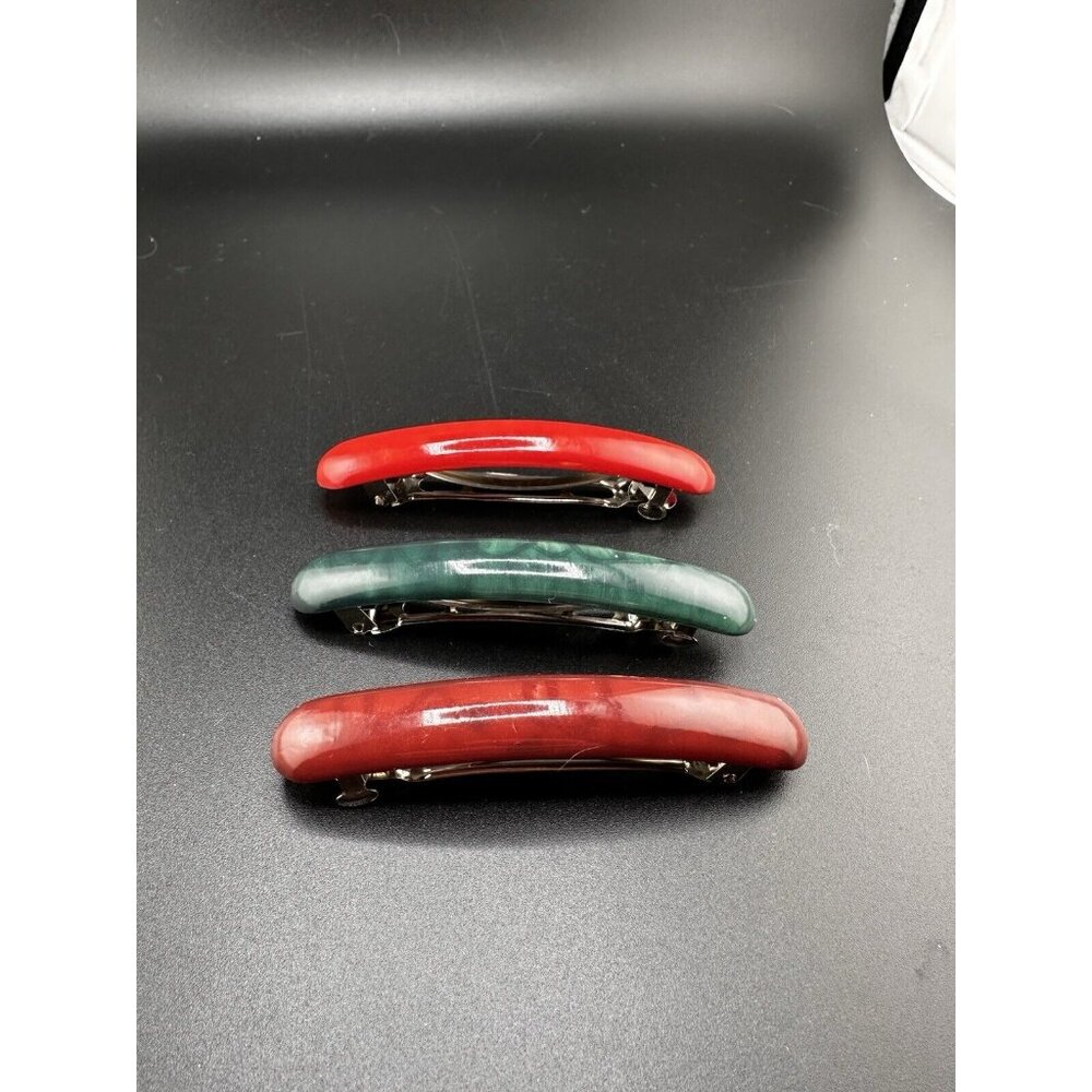 Goody’s Dark Romance 3 Vintage Hair Clips Unmarked 3.5” Brown Red‎ Green READ